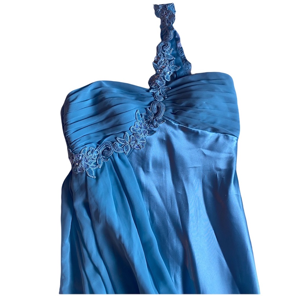 Night way light blue one shoulder beaded dress size 6